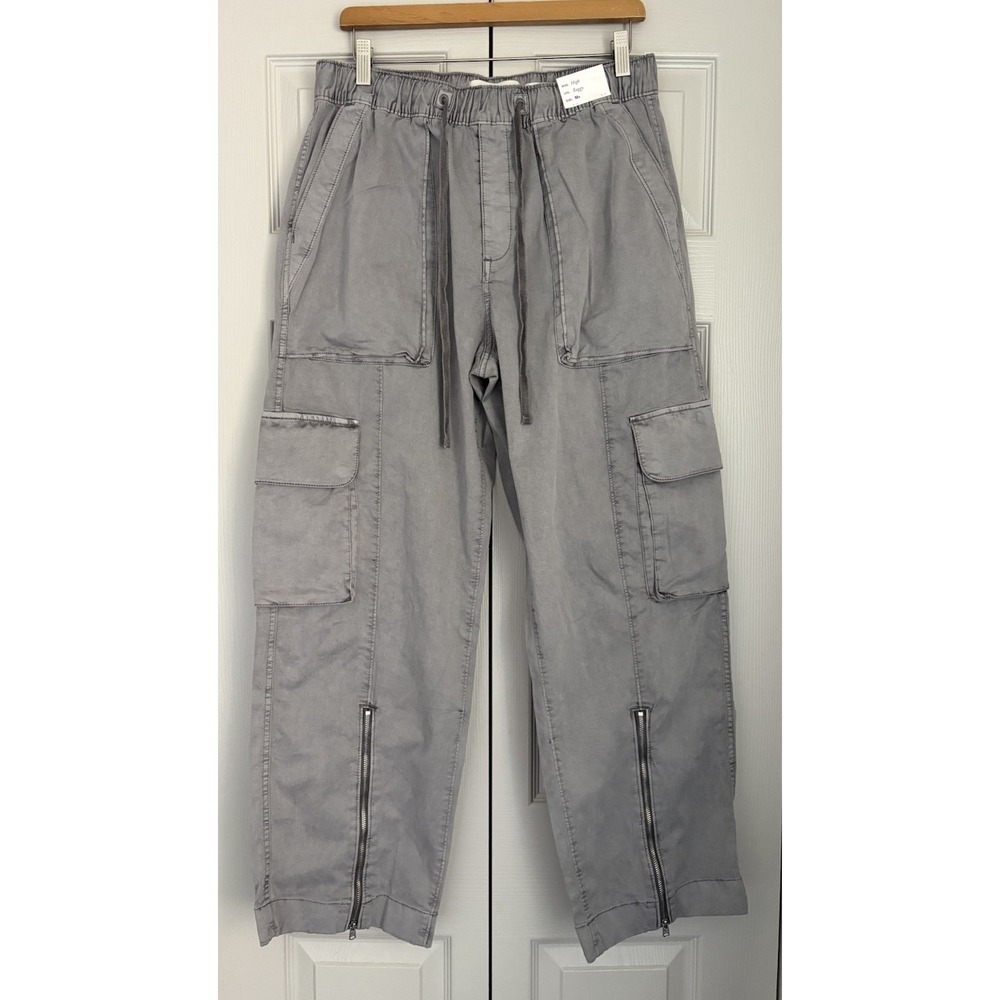 Abercrombie‎ & Fitch Cargo Pants Womens Medium Gray Wide Leg Baggy Zip Ankle Y2K
